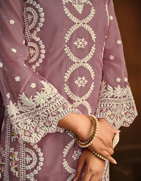 Designer Party Wear Net Salwar Suit Collection Dull Purple Soft Organza Pant Pakistani Suit Side View